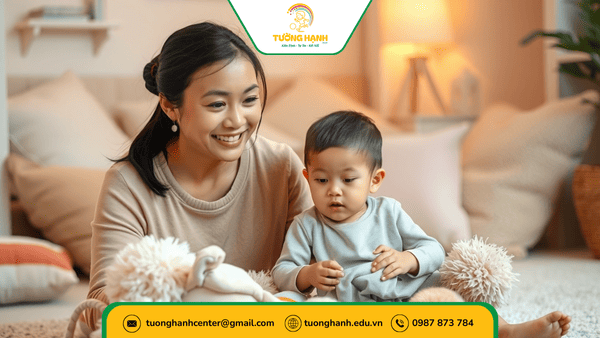  Mẹ đang thực hiện các bài tập cho trẻ tự kỷ tại nhà