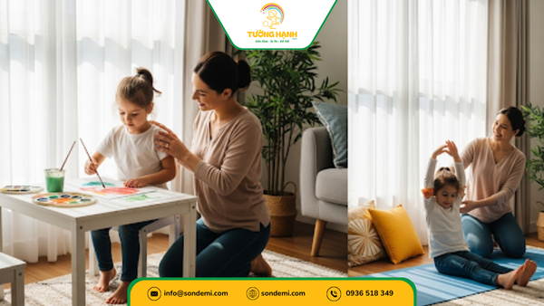 Trẻ tập yoga cùng phụ huynh tại nhà