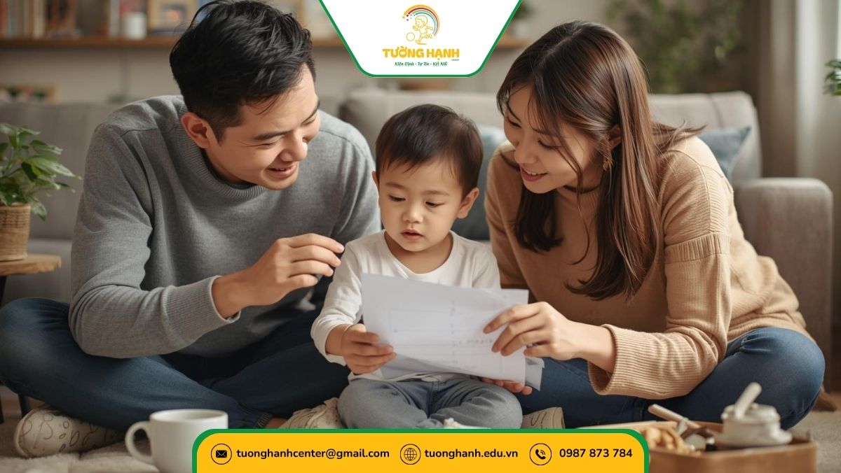 Gia đình hỗ trợ trẻ rối loạn ngôn ngữ tập luyện tại nhà