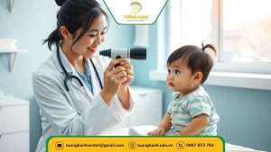 Khái niệm và dấu hiệu trẻ chậm nói – Bác sĩ kiểm tra tai cho bé