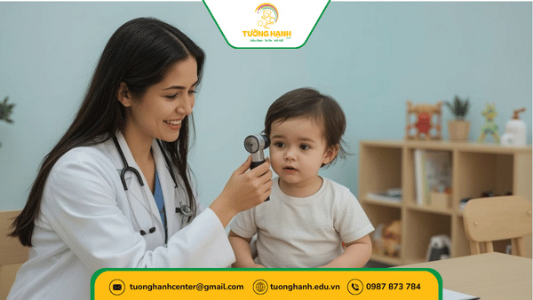 Bác sĩ khám tai mũi họng cho trẻ chậm nói
