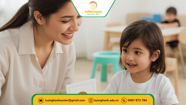 Mẹ và bé trong buổi trị liệu ngôn ngữ.