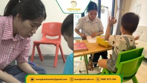 Giáo viên Trung tâm Tường Hạnh tận tình hướng dẫn và đồng hành cùng các bé trong giờ học