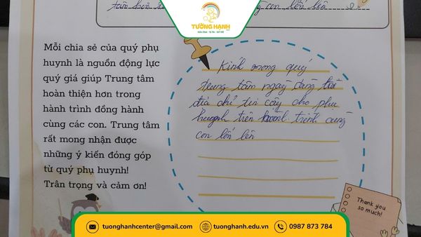 Nhắn nhủ của phụ huynh dành cho Trung Tâm Tường Hạnh